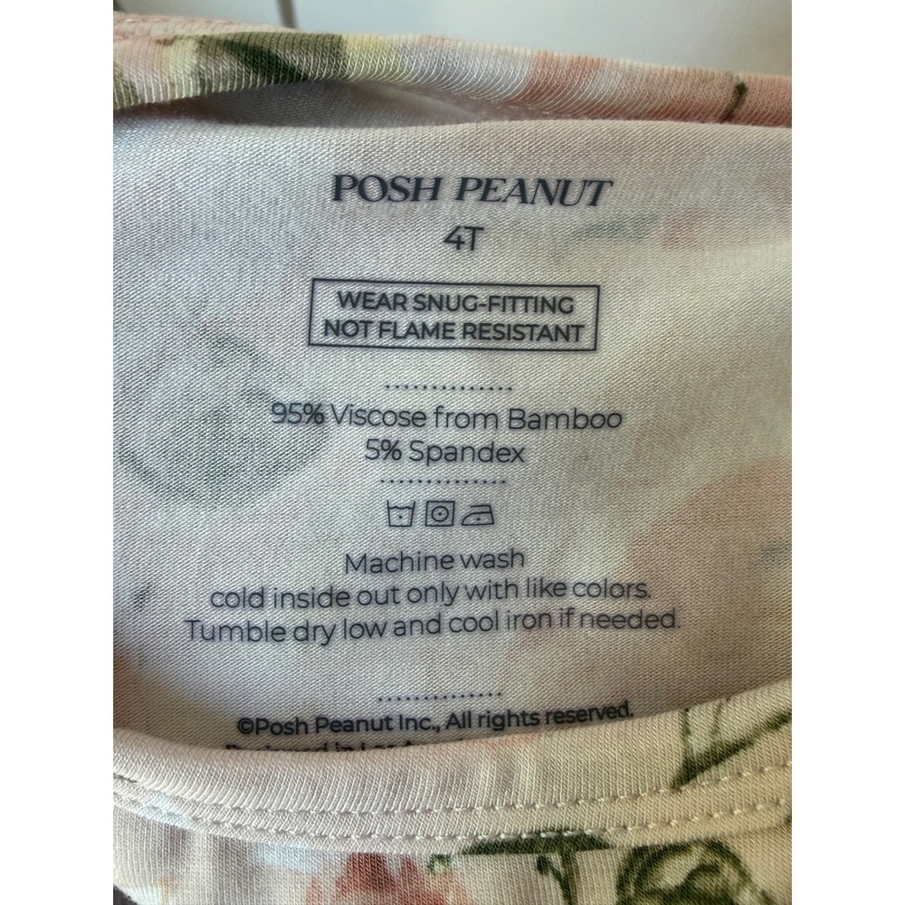 Posh Peanut Kids Pink Vintage Rose Bamboo Pajama Set 4T Long Sleeve PJ - Picture 3 of 3